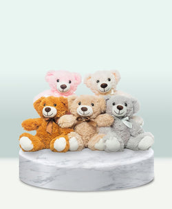 Set of Beige Teddy Bears – Soft Plush Stuffed Toys with Golden Bows