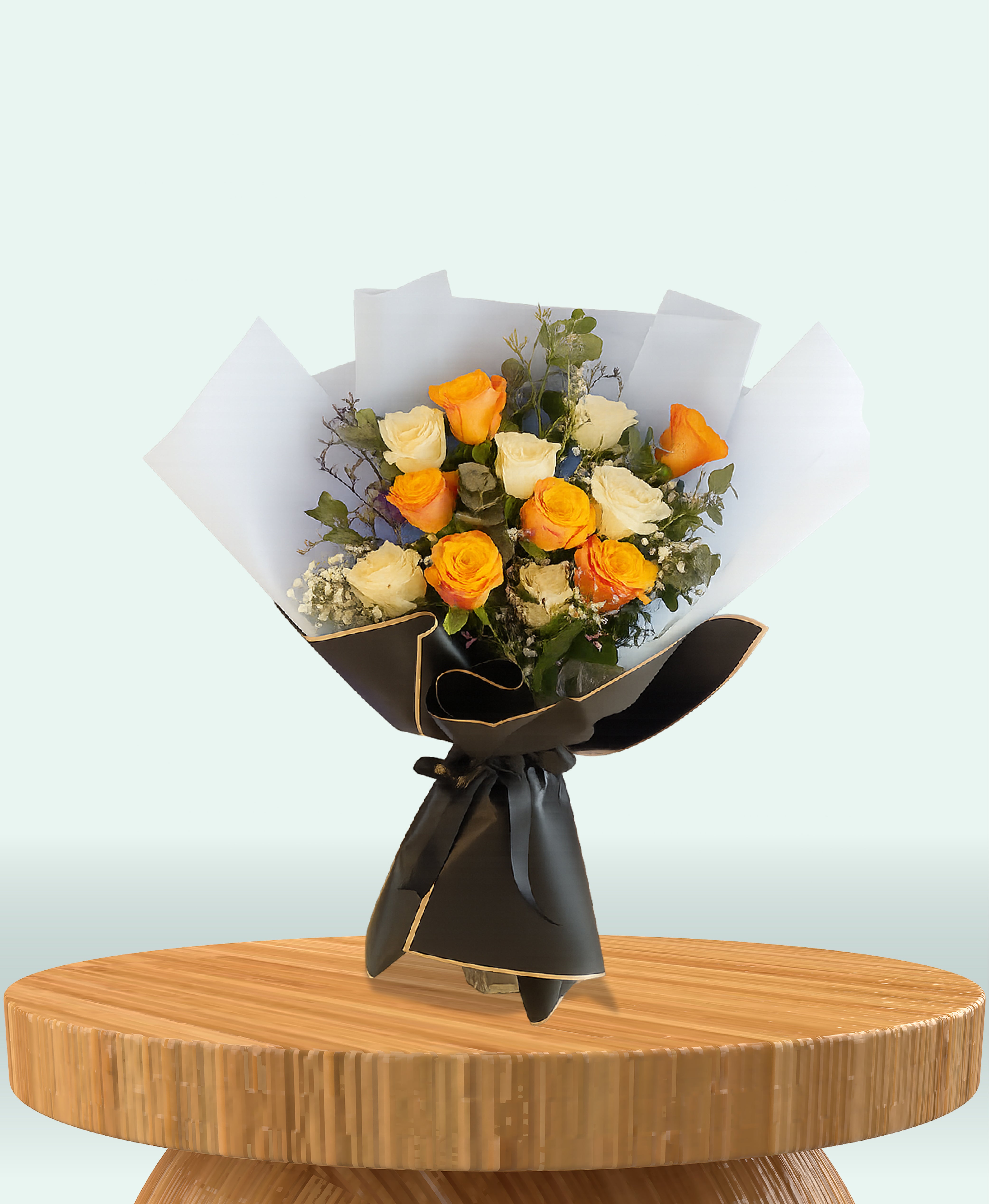 Amber Grace – Orange & White Rose Bouquet