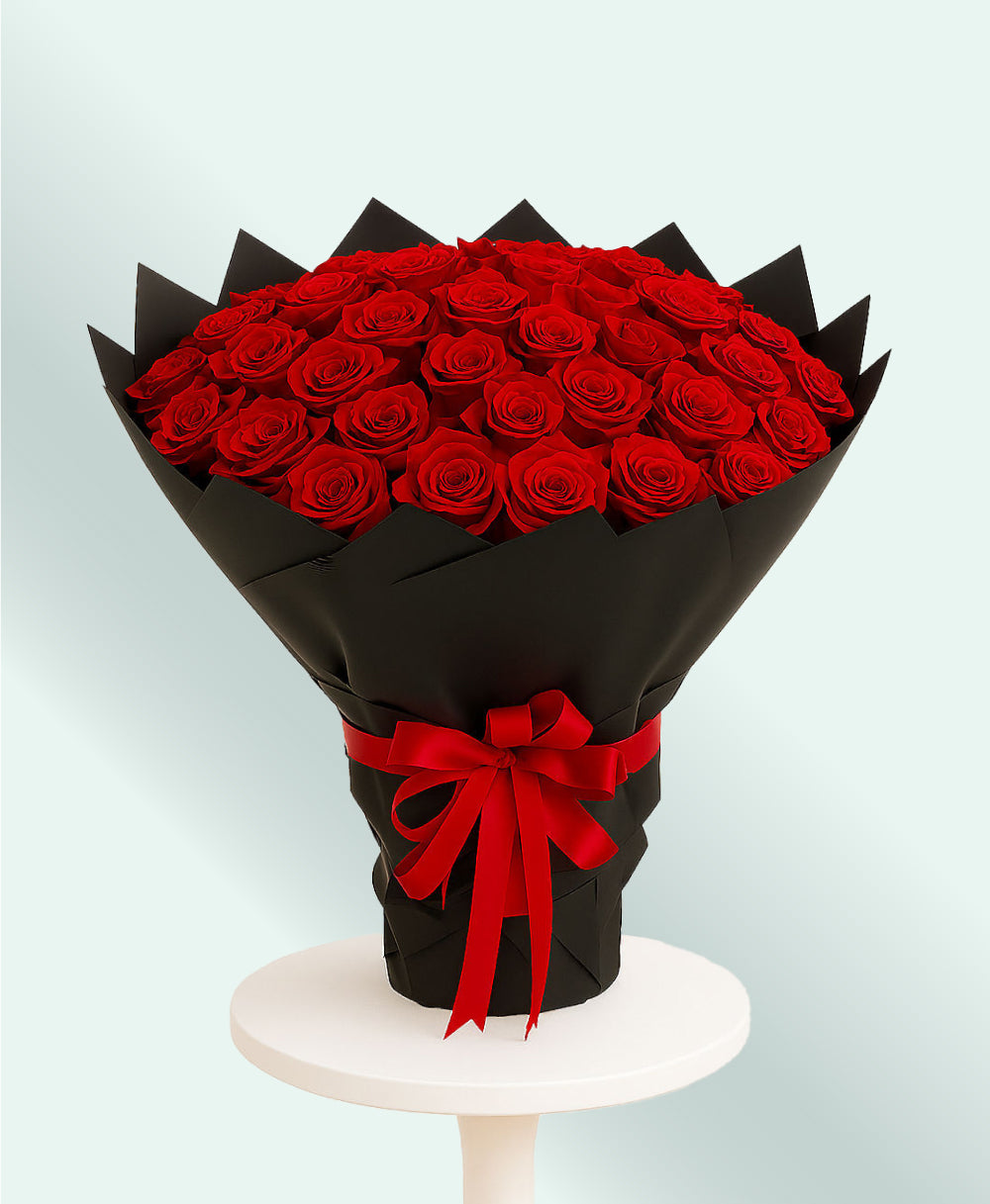 Majestic Love – 40 Red Roses in Black Luxe Wrap